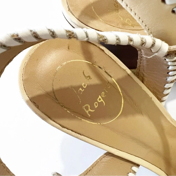 Jack Rogers Cream Leather Whipstitch Wedge Sandals Size 9 Vacation‎ Cruise Beach - Picture 5 of 6
